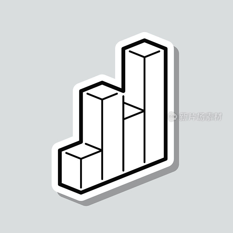 3 d图表。灰色背景上的图标贴纸